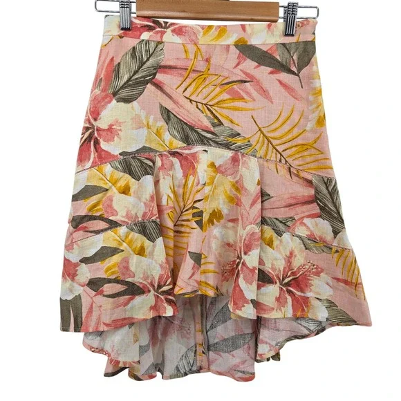 Joie Radhiya Linen Floral High Low Skirt Womens 2 Dusty Nude Vacation Boho - Picture 1 of 7